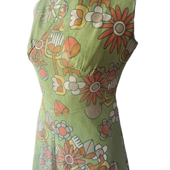 Jocomomola by Subilla Women’s Small Floral Midi Dress Green Retro 70s Style - Picture 3 of 8